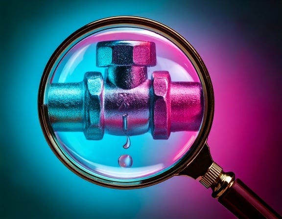 Firefly_A magnifying glass over a pipe joint that has a leak, very subtle highlight colours o 764803