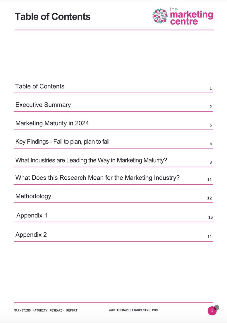 Marketing Maturity Report Contents Pg